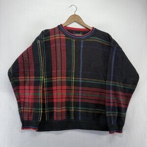 Vintage Hunt Club Sweater Mens Large Black Colorful Boxy Grandpa Knit Preppy 90s